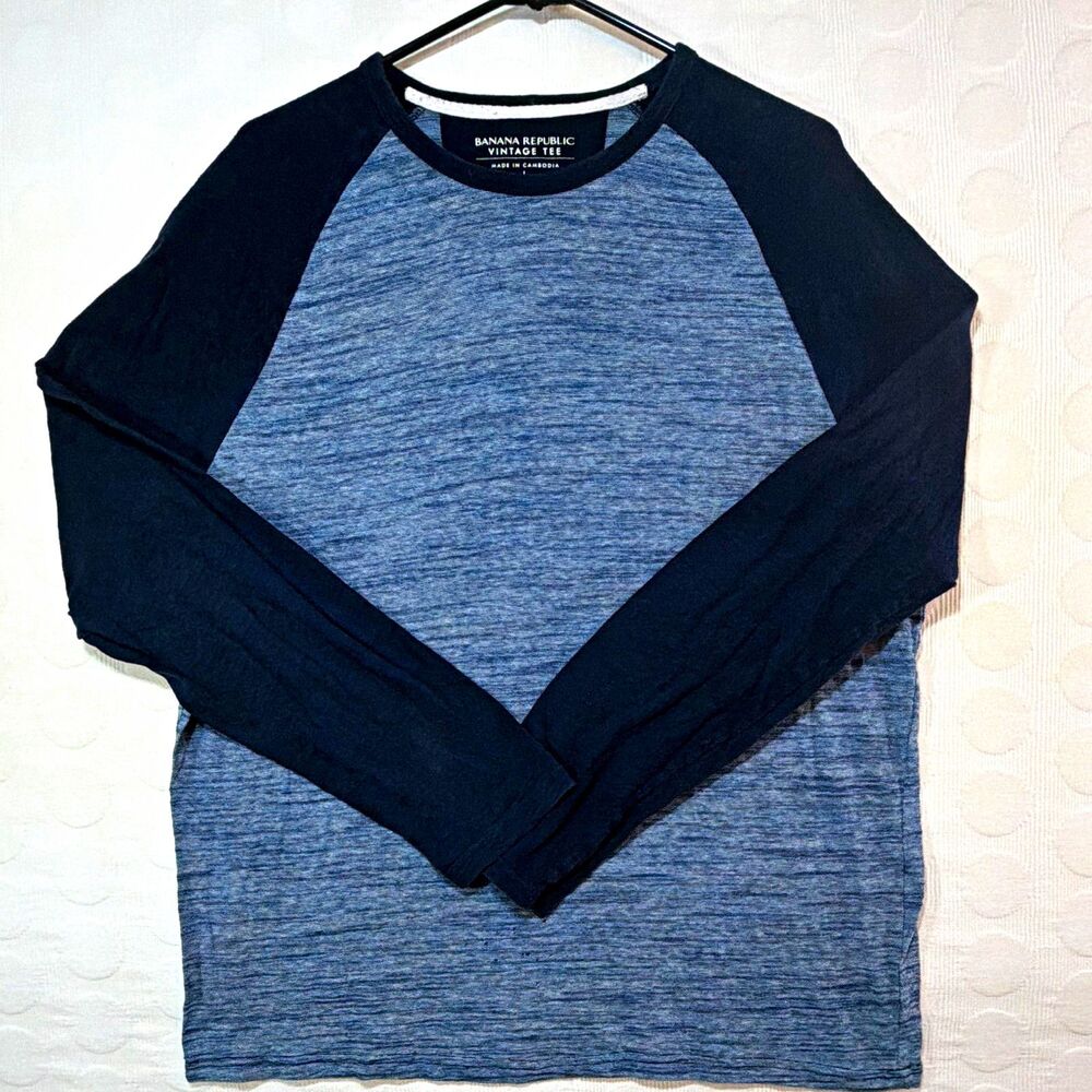 Banana Republic Vintage Tee Men’s L Blue/Black Colorblock Raglan Crew Cotton